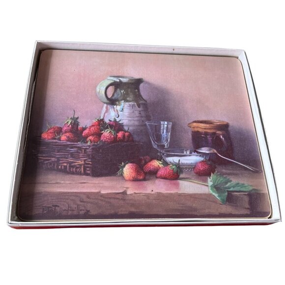 Chailloux Melamine Placemats Fruit Still Life French Cork Back Set of 6 Box Vtg - Picture 4 of 9
